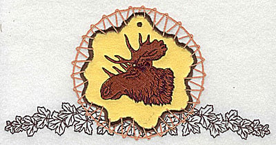 Embroidery Design: Moose in dream catcher applique <br> 7.81w X 3.94h