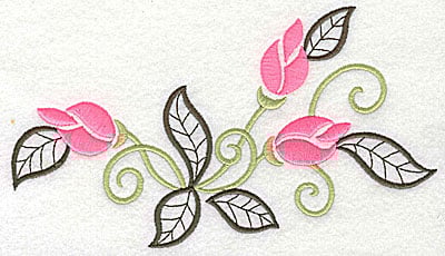 Embroidery Design: Rose buds with leaves<br> 7.19w X 4.13h
