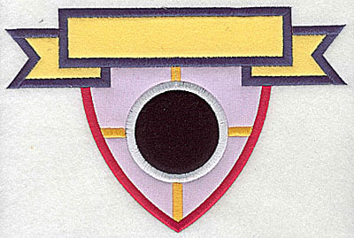 Embroidery Design: Shield with banner applique<br> 7.88w X 5.25h