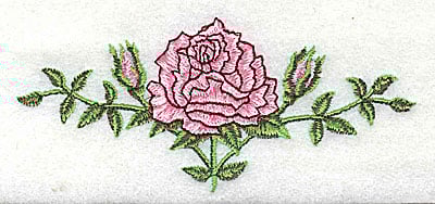 Embroidery Design: Rose with leaves<br> 4.38w X 1.94h