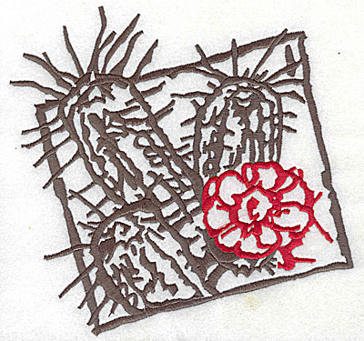 Embroidery Design: Cactus with flower<br> 7.06w X 6.81h