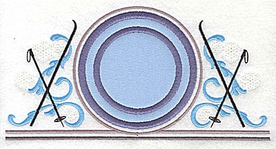 Embroidery Design: Applique circle with skis<br> 7.81w X 3.94h
