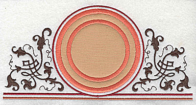 Embroidery Design: Applique circle with decorative swirls<br> 7.81w X 3.94h