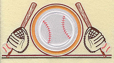 Embroidery Design: Baseball applique with bats<br> 7.81w X 4.00h
