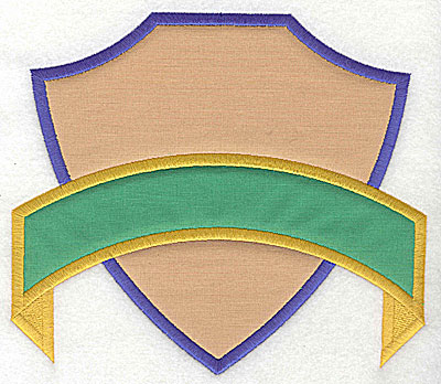 Embroidery Design: Shield with banner double applique<br> 7.38w X 6.44h