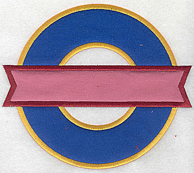 Embroidery Design: Circular applique cut out with banner applique<br> 7.69w X 6.75h