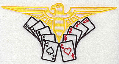 Embroidery Design: Thunderbird with cards<br> 7.88w X 4.06h