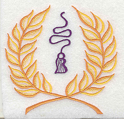 Embroidery Design: Laurel leaves with tassel<br> 4.00w X 3.94h
