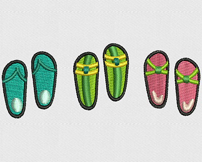 Embroidery Design: Flip Flop Trio<br> 3.44w X 1.31h | Embroidery Legacy Embroidery Design: Flip Flop Trio<br> 3.44w X 1.31h