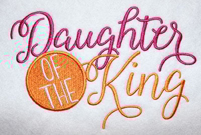 Embroidery Design: Daughter Of The King Cursive Lg<br> 8.07w X 5.23h
