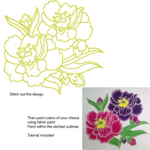 Embroidery Design: Stitch and Paint Flowers Large<br> 8.13w X 7.63h
