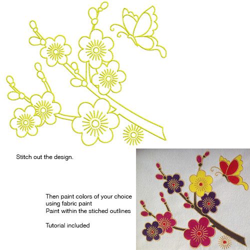 Embroidery Design: Stitch and Paint Cherry Blossoms Large<br> 8.50w X 7.63h