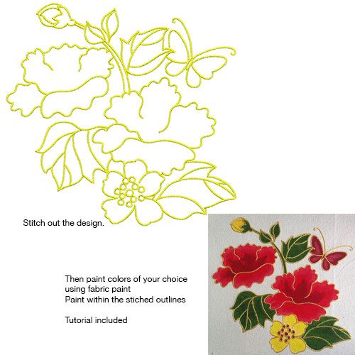 Embroidery Design: Stitch and Paint Floral and Butterfly Large<br> 7.94w X 7.69h