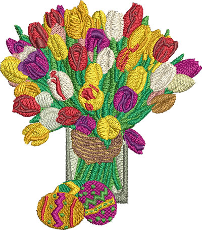 Embroidery Design: Flowers and Eggs Lg<br> 3.55w X 4.02h