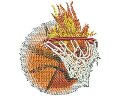 Embroidery Design: Flaming Basketball With Net Lg<br> 3.88w X 4.49h