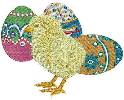 Embroidery Design: Chick and Eggs Lg<br> 4.92w X 3.83h