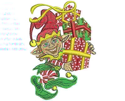 Embroidery Design: Elf With Stack Of Gifts Lg<br> 2.72w X 4.02h