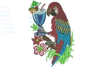Embroidery Design: Parrot With Drink Lg<br> 3.73w X 5.37h