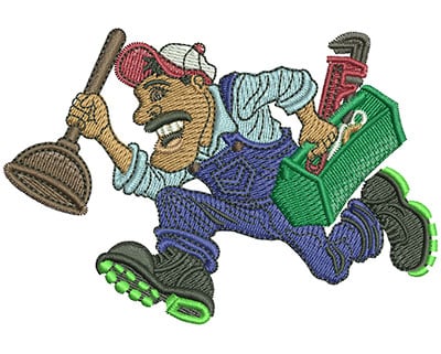 Embroidery Design: Plumber Running Lg<br> 3.99w X 2.72h