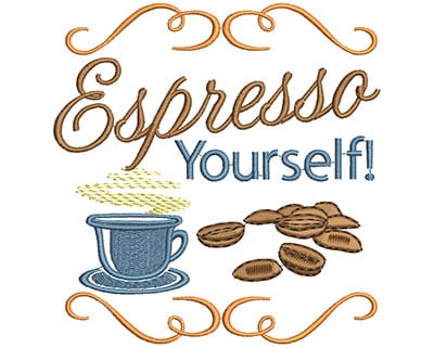 Embroidery Design: Espresso Yourself<br>H=4.87 X W=4.66 | Embroidery Legacy Embroidery Design: Espresso Yourself<br>H=4.87 X W=4.66