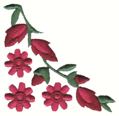 Embroidery Design: Stylized Flowers in a Corner<br>3.48" x 3.39"