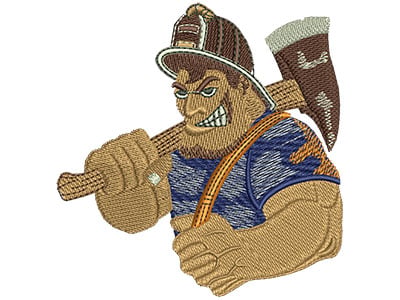 Embroidery Design: Fire Fighters Cartoon Tough Guy Lg<br> 3.41w X 3.51h