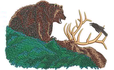 Embroidery Design: Grizzly With Elk Lg<br> 6.01w X 4.06h | Embroidery Legacy Embroidery Design: Grizzly With Elk Lg<br> 6.01w X 4.06h
