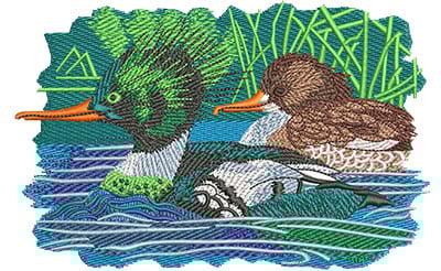 Embroidery Design: Merganzer Ducks Lg<br> 6.05w X 3.90h | Embroidery Legacy Embroidery Design: Merganzer Ducks Lg<br> 6.05w X 3.90h