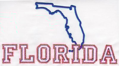 Embroidery Design: Florida Outline and Name<br>4.26" x 7.97"