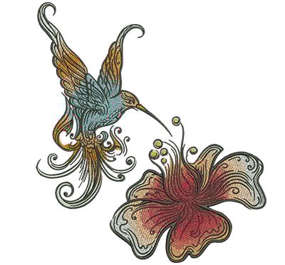 Embroidery Design: Hummingbird & Flower Lg<br> 8.85w X 10.20h | Embroidery Legacy Embroidery Design: Hummingbird & Flower Lg<br> 8.85w X 10.20h