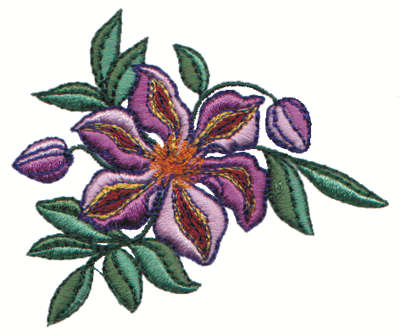 Embroidery Design: Purple Flower and Buds<br>3.00" x 2.58"