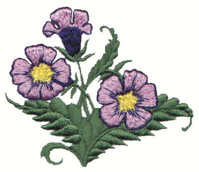 Embroidery Design: Violet Flowers<br>3.01" x 2.51"