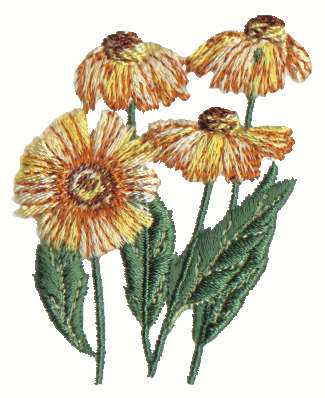 Embroidery Design: Stylized Sun Flowers<br>1.93" x 2.59"