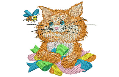 Embroidery Design: Kitty and Bee Lg<br> 3.88w X 3.94h