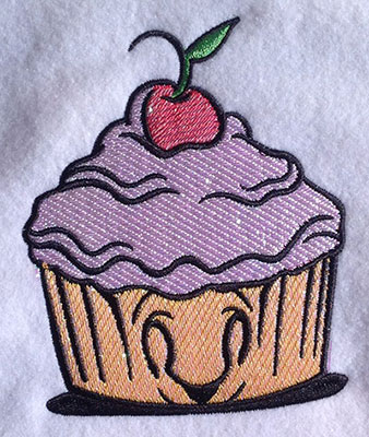 Embroidery Design: Happy Cupcake Mylar<br> 4.15w X 5.07h | Embroidery Legacy Embroidery Design: Happy Cupcake Mylar<br> 4.15w X 5.07h