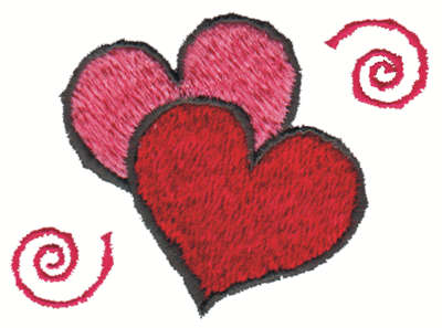 Embroidery Design: Two Hearts<br>3.00" x 2.44"