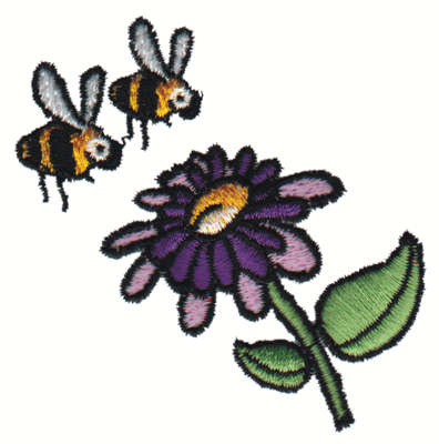 Embroidery Design: Two Bees and a Flower<br>3.00" x 2.99"
