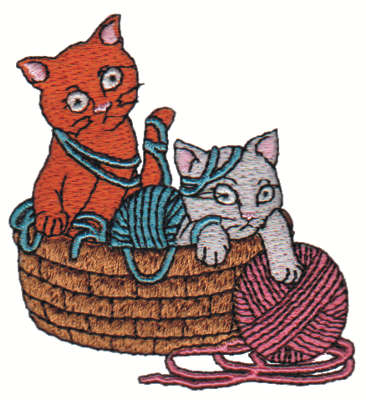 Embroidery Design: Kittens & Yarn in Basket<br>2.74" x 3.01"