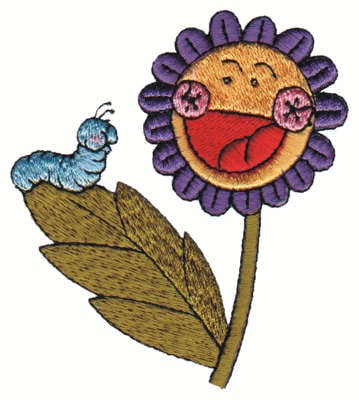 Embroidery Design: Cheerful Flower w/ Caterpiller<br>2.86" x 3.32"
