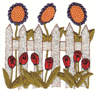 Embroidery Design: Fence w/ Flowers<br>3.09" x 3.05"