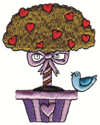 Embroidery Design: Potted Tree and Bluebird<br>2.53" x 3.22"