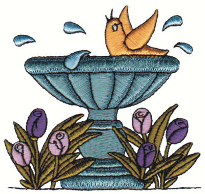 Embroidery Design: Birdbath<br>3.42" x 3.23"
