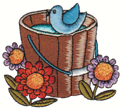 Embroidery Design: Bluebird on Bucket<br>3.18" x 2.82"