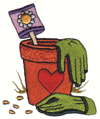 Embroidery Design: Potting Sunflowers<br>2.79" x 3.35"