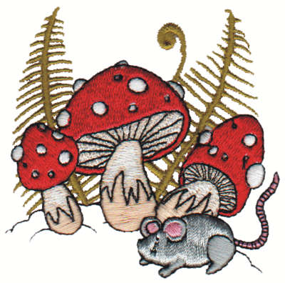 Embroidery Design: Mushrooms N' Mouse<br>2.95" x 2.99"