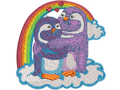 Embroidery Design: Rainbow Penguin Lovebirds Lg<br> 4.51w X 4.49h