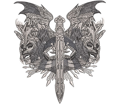 Embroidery Design: Skull Helmets And Sword Lg<br> 5.30w X 5.95h