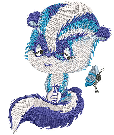 Embroidery Design: Blue Skunk Lg<br>3.56w x 4.57h