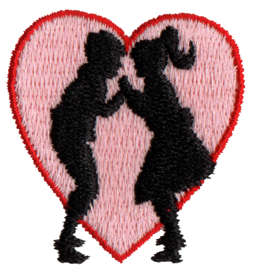 Embroidery Design: Kids Kissing<br>1.47" x 1.57"