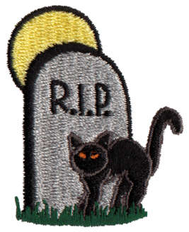 Embroidery Design: Black Cat Tombstone<br>1.54" x 1.91"